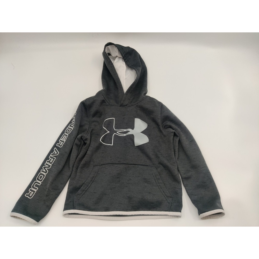 Under Armour Boys Youth Fleece Hoodie ColdGear Gray Logo Size YXS JTP